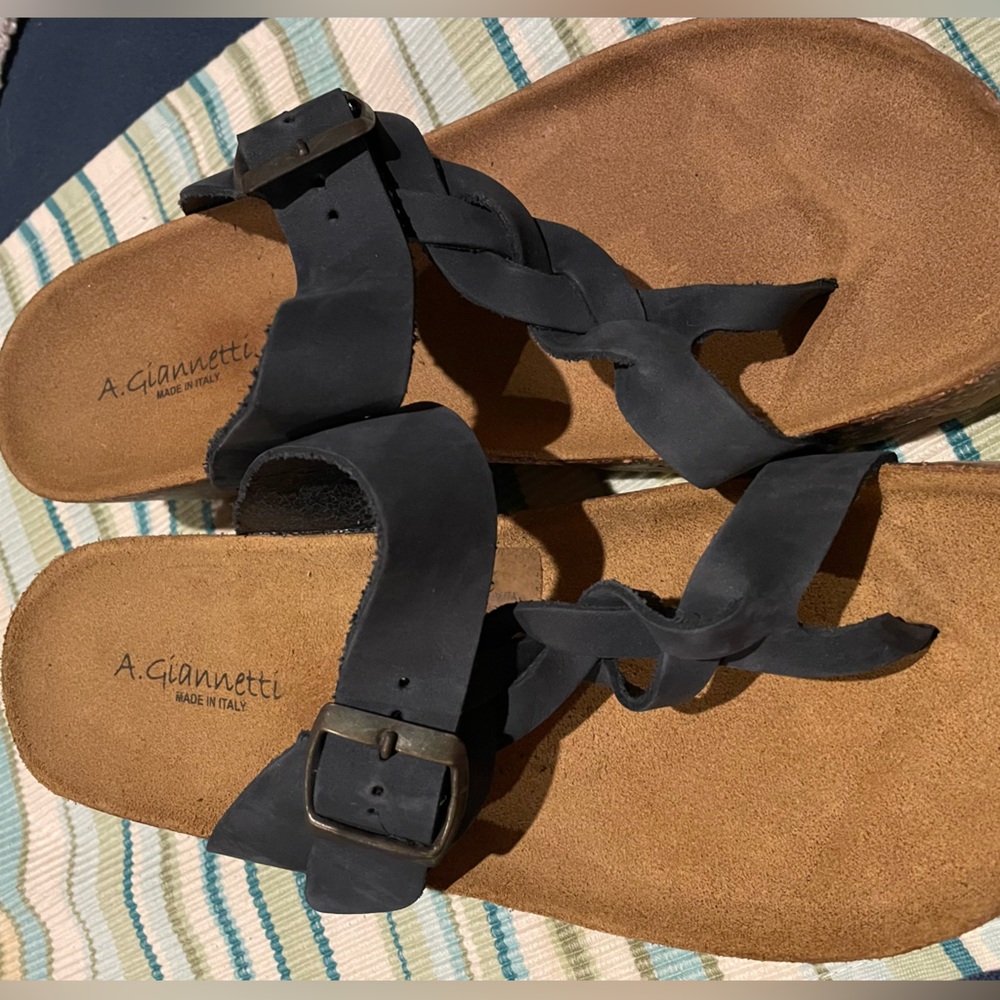 NWOT A. GIANNETTI Sz. 9 Navy Birk-style Sandals